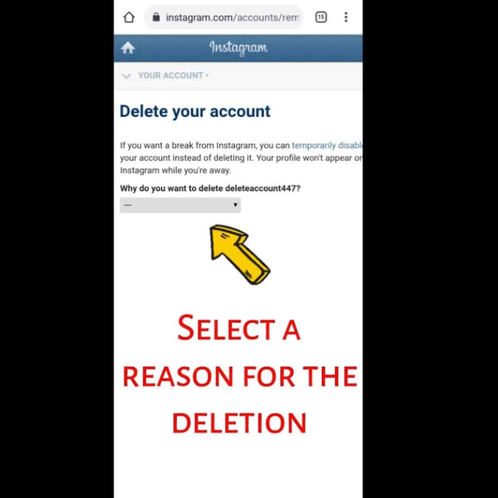 Instagram account deletion page