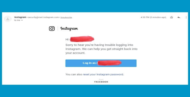 Instagram password reset mail