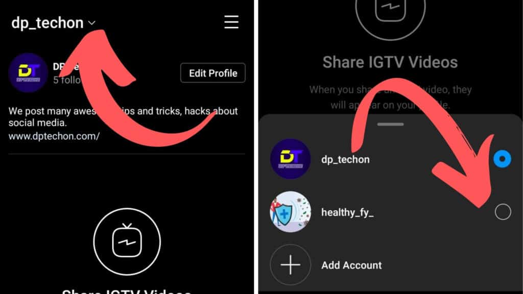 Switching multiple IGTV accounts