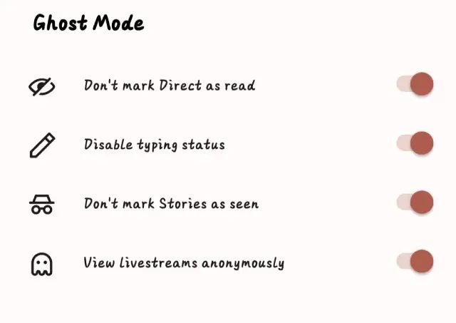 Features of ghost mode on Instander