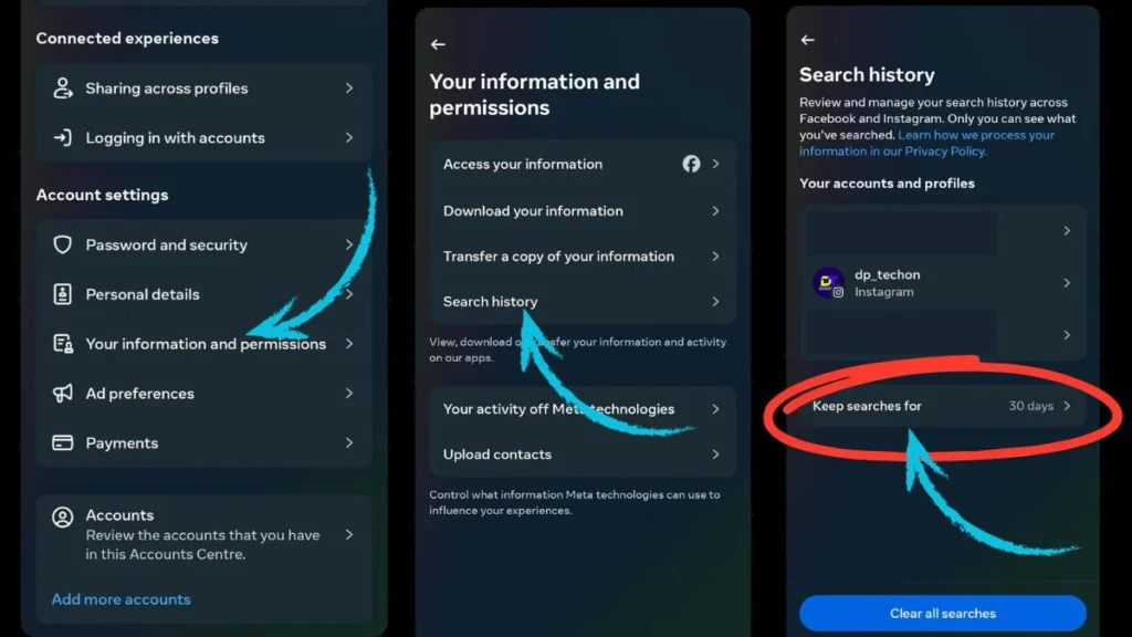 Steps to setup auto-clear for your Instagram Search History